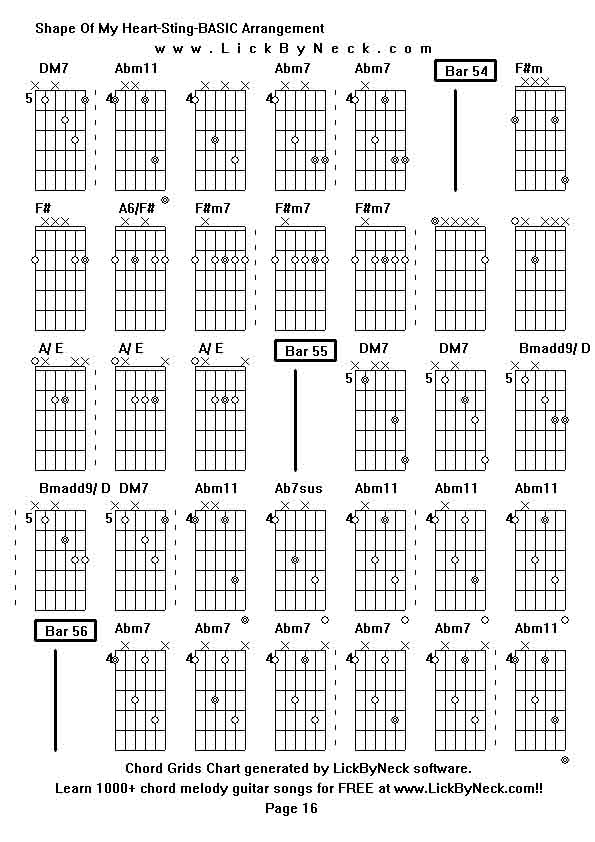 Chord Grids Chart of chord melody fingerstyle guitar song-Shape Of My Heart-Sting-BASIC Arrangement,generated by LickByNeck software.